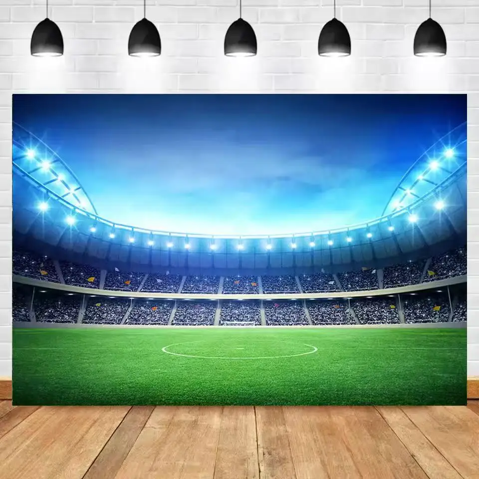 خلفية كرة القدم تخصيص اسم الصبي عيد ميلاد ملعب كرة القدم الرياضة ملصق استحمام الطفل راية الكأس الذهبي كابينة تصوير الخلفية