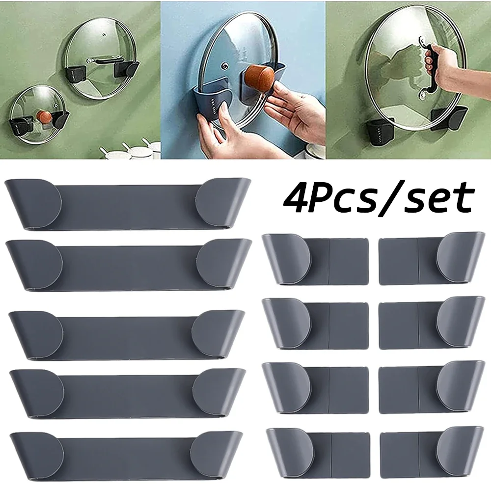 4/1Pcs Pot Lid Holder Self Adhesive Wall-Mounted Hanging Holder Cabinet Door Hook Pan Pot Lid Organizer Kitchen Storage Rack