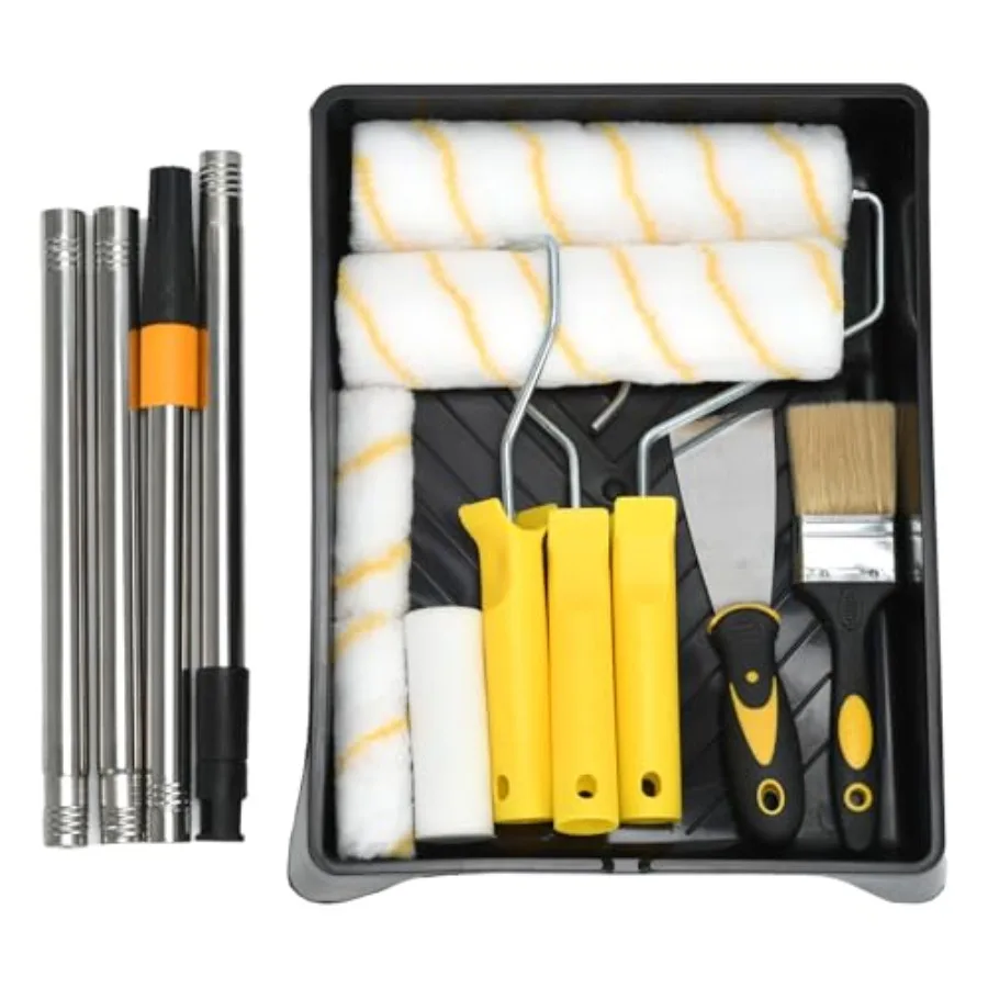 

【Spot goods】13-Piece Paint Roller Kit with Extension Pole Microfiber Roller Covers 9 and 4 Inch Professional Painting Set with