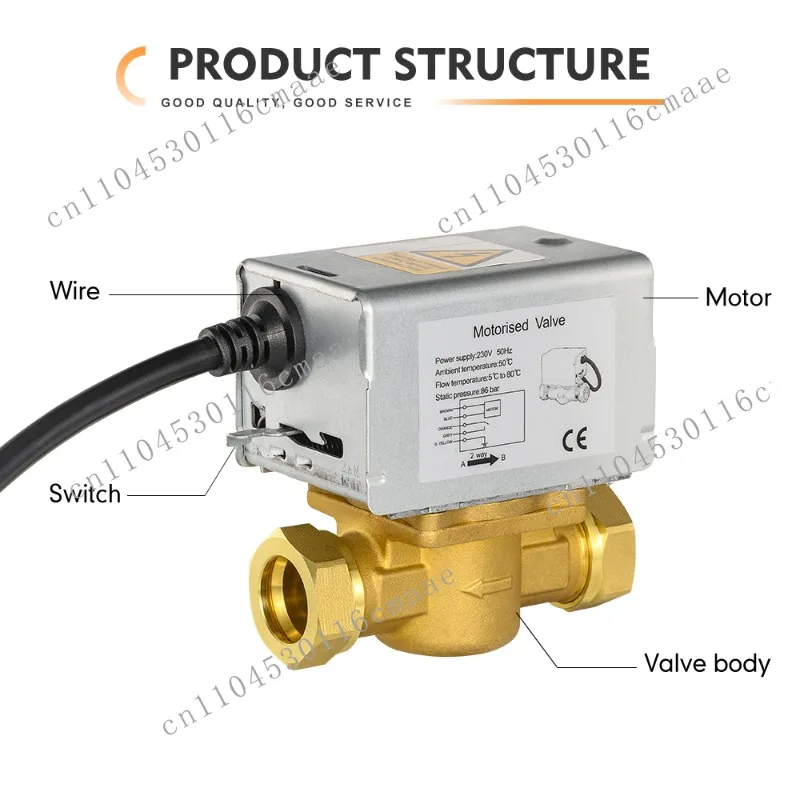 230V 2 Way Brass Motorized Zone Valve 86 Bar High Static Pressure Electric Ball Valve for HVAC Fan Coil Unit Control