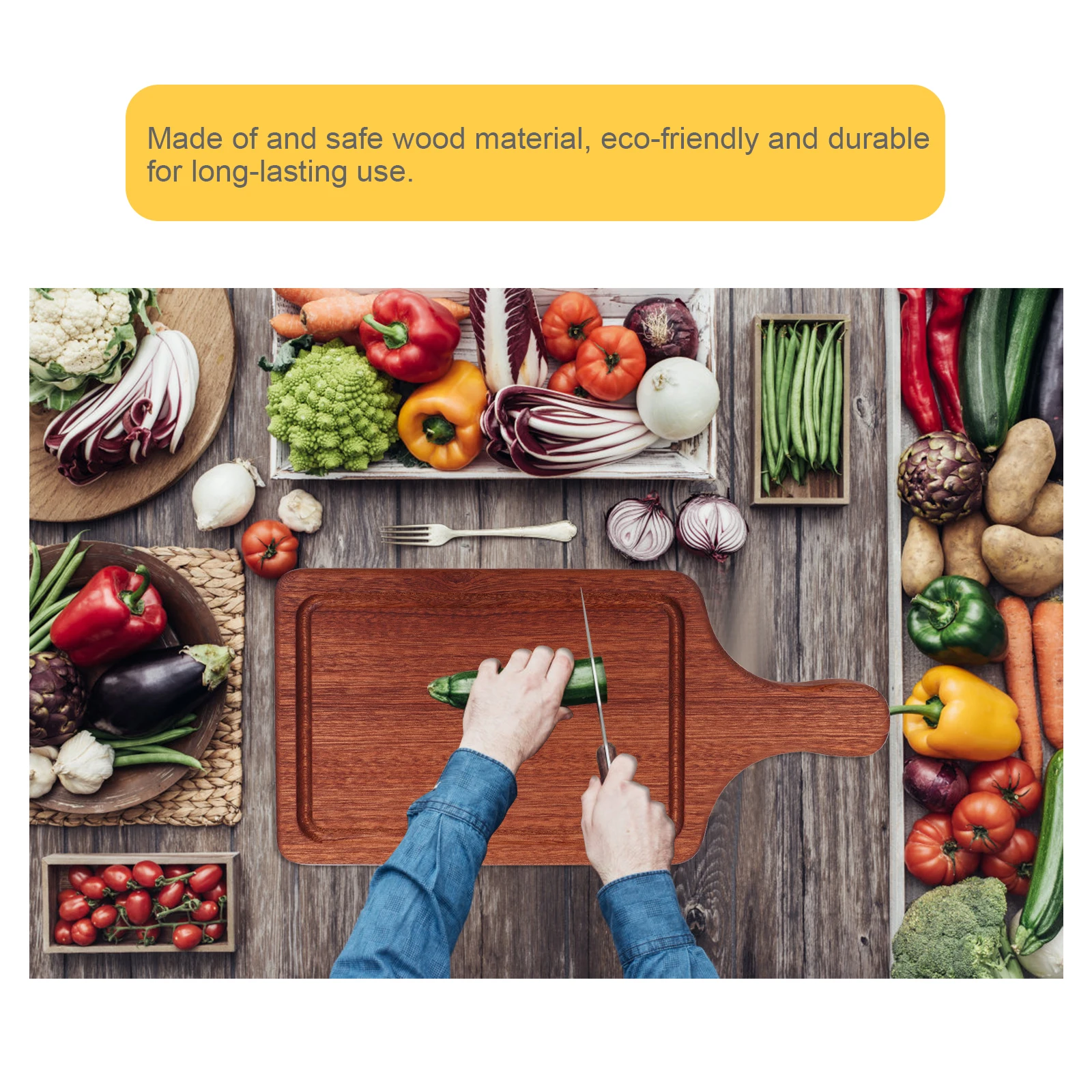 

Solid Wood Chopping Board Eco-Friendly Reversible Kitchen Cutting Block Space-Saving Fruit Meat Vegetable Bread Dessert