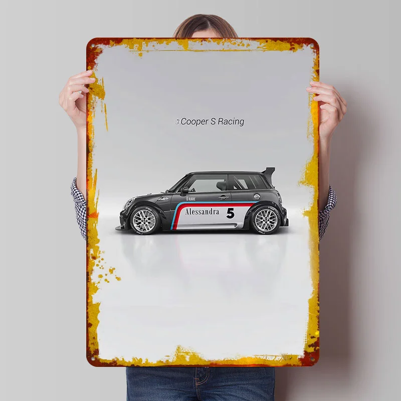 UK Car Cooper S Racing Metal Poster Customized Wall Art Retro Vintage Metal Signs for Man Cave Home Decorations Room Decoration