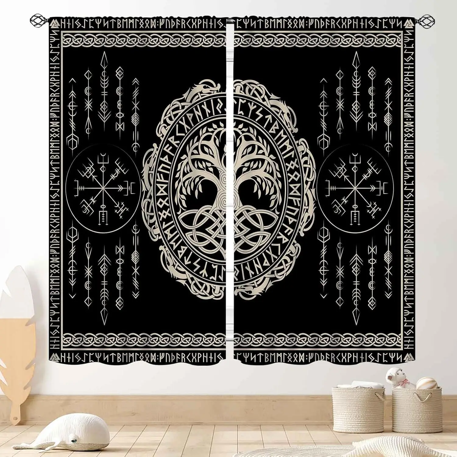 Boho Mystic Zodiac Curtains Bohemian Aesthetic Witchy Boho Window Panels Celtic Knot Astrology Curtain Decor Stars Moon Pattern
