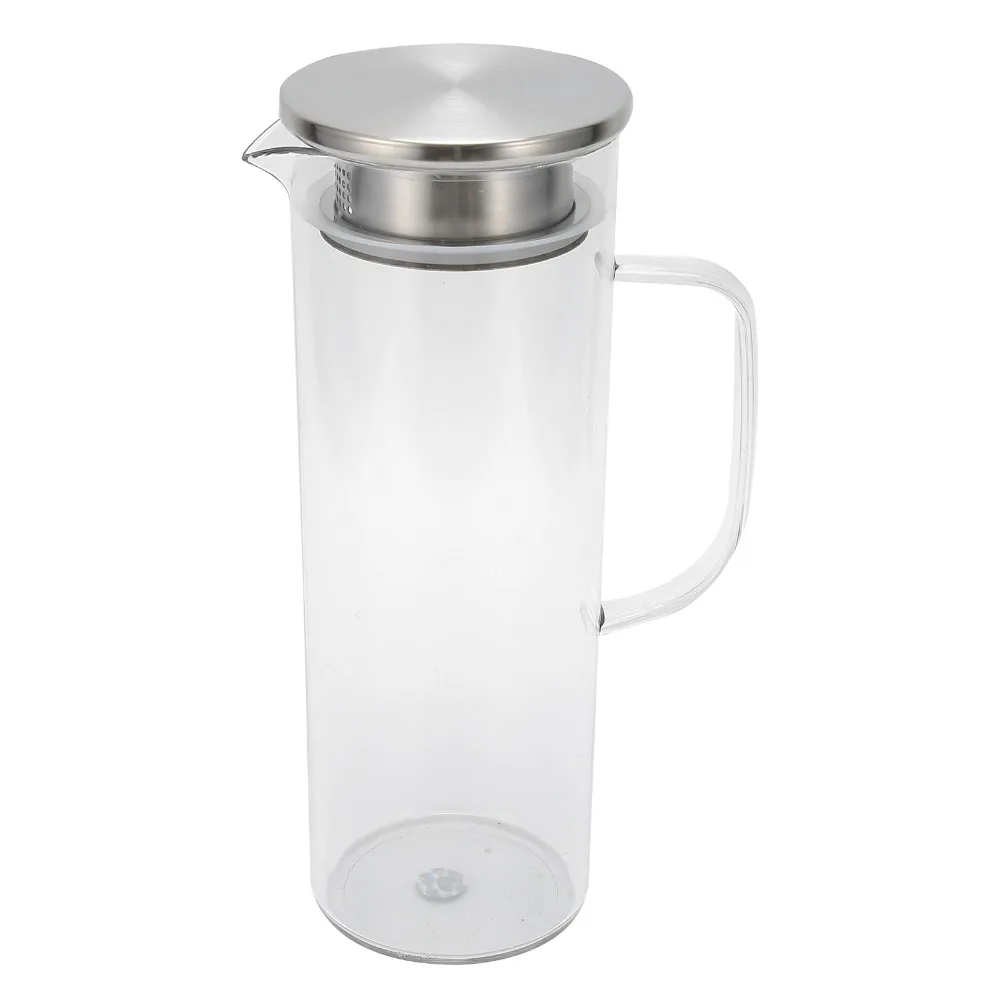 1100ML/37oz Cold Water Pitcher Transparent With Spout Acrylic Water Pitcher Stainless Steel Filter With Lid Iced Tea Pitcher