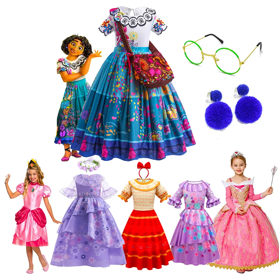 Children Sleeping Beauty Aurora Carnival Cosplay Costume Disney Peach Princess Flower Dresses Ball Gown Party Prop Frock Vestido