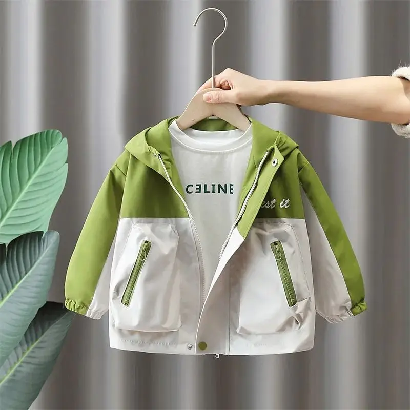 

Children's Color Block Coat New Spring and Autumn Baby Versatile Top Boys' Casual Hooded Jacket Rush Coat