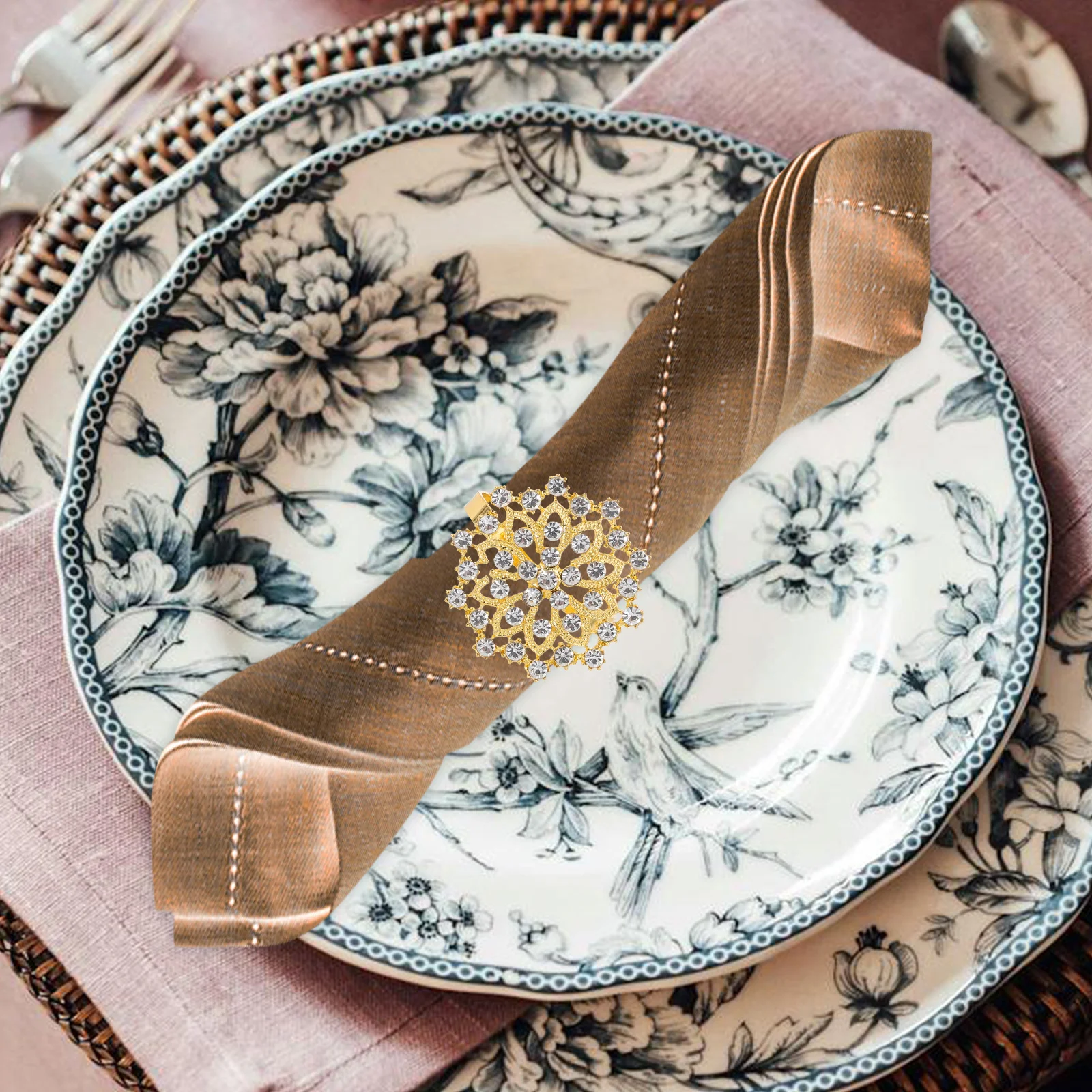 

12Pcs Pearl Napkin Rings Shiny Rhinestone Embellished Napkin Holders for Cloth Napkins Formal Table Settings Banquet Use