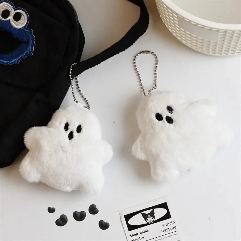 Halloween Ghost Keychain Plush White Doll Key Chains Cute School Bag Pendant Hanging Accessories Soft Adorable