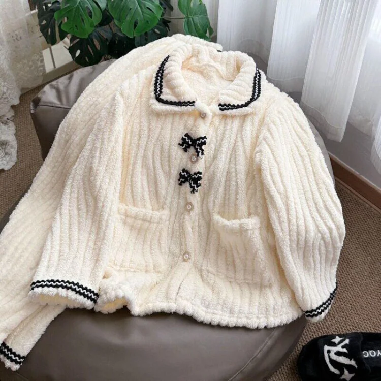CHUANGERM Damen-Pyjamas für Herbst und Winter, Studenten-Hauskleidung, Gepolsterte und Verdickte Warme Prinzessinnen-Kleidung, Damenbekleidung – Detail 7