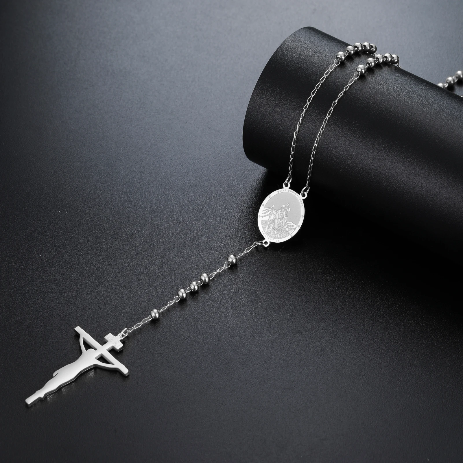 LIKGREAT Christian Cross Necklace St Christopher Sweater Chain Catholic Gift Stainless Steel Jewelry Christmas Amulet Gifts