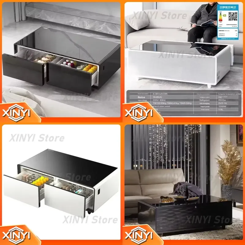 GEDO for 2in1 Touchscreen Smart Coffee Table with LED Light 90L 135L Built-in Refrigerator Wireless Charging Bluetooth