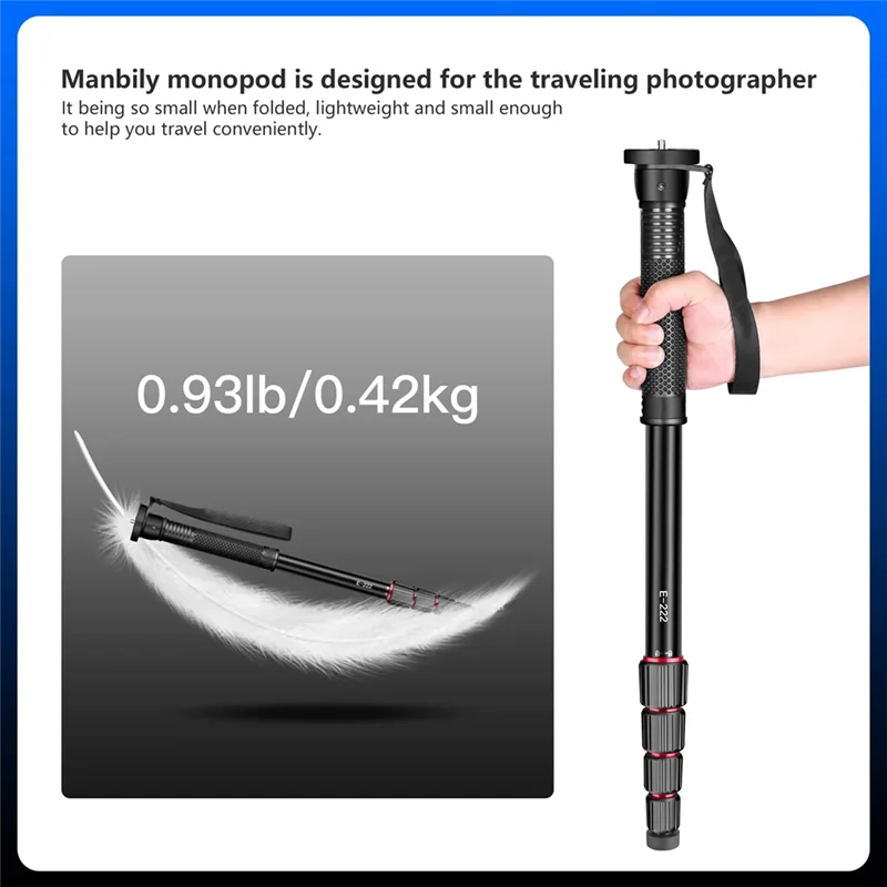 

AT82-E222 Camera Monopod Aluminum Alloy Walking Stick Lightweight For Canon Sony Camera Video Mount Adapter