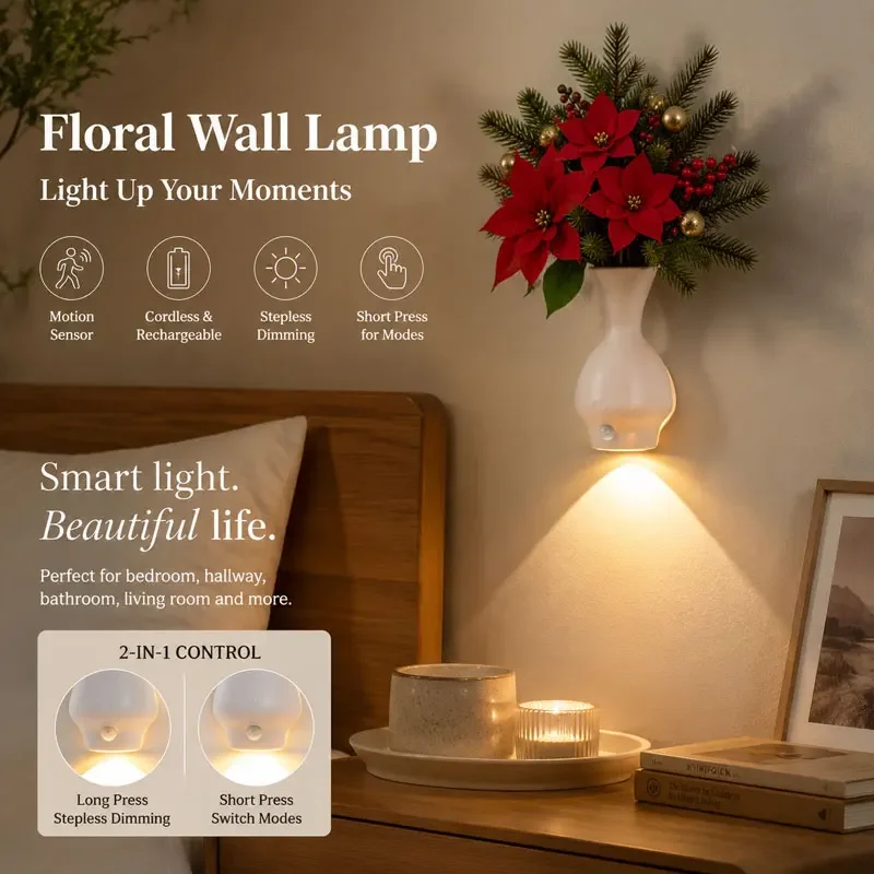 LED Wall Lamp Living Room Indoor Lighting Home Decoration Aisle Modern Human body induction vase wall lamp, no wiring, no drilli
