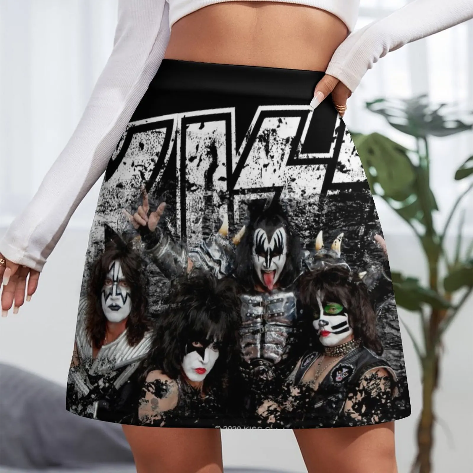 KISS rock music band - Black White Effect Logo and All Membersk music band Mini Skirt Summer skirt elegant social women's skirts