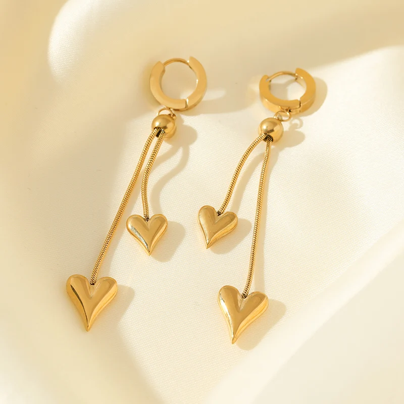 EILIECK 316L Edelstahl Goldfarben Herz-Liebesanhänger Halskette Ohrringe Set für Damen Trendiger Wasserdichter Schmuck Damengeschenk – Detail 15