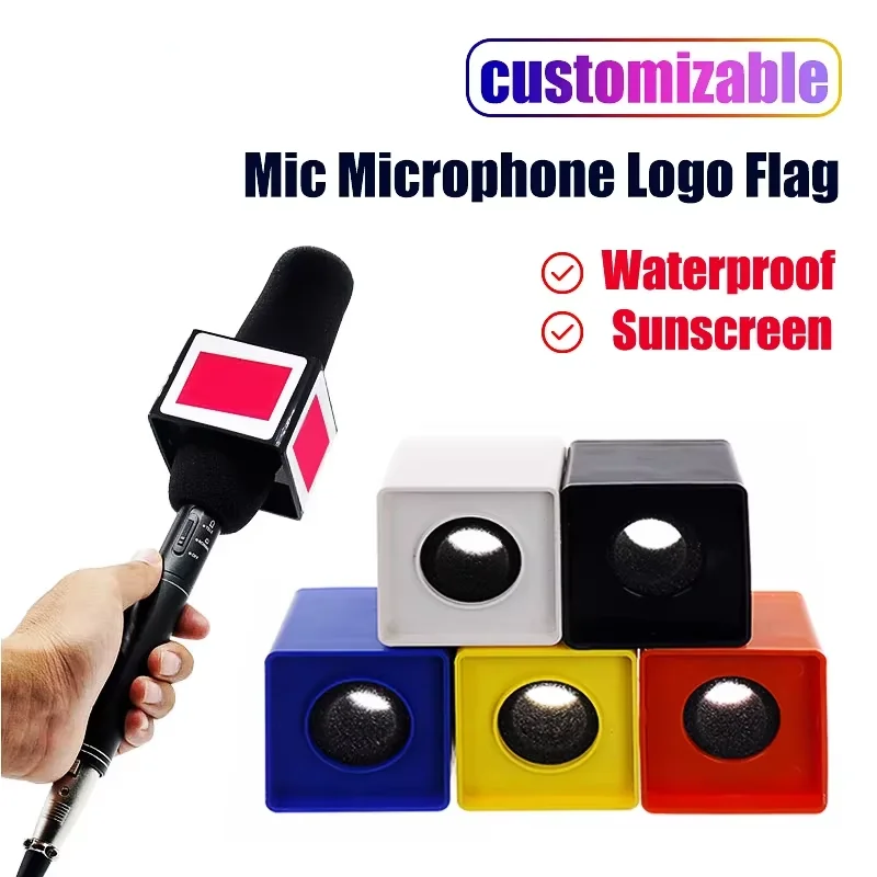 1pc Accessories DIY Microphone Logo Flag Universal Customizable Mic Cube Stand Waterproof Mic Interview Box