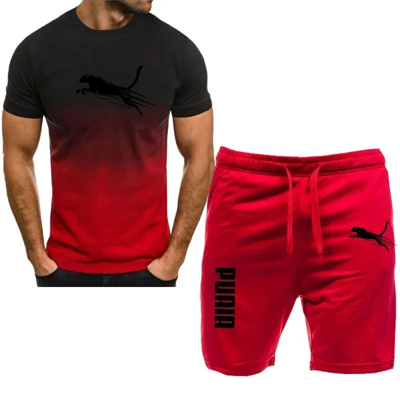 2024 new men's sportswear fitness set running suit casual T-shirt+shorts set breathable jogging sportswear 2-piece set for men