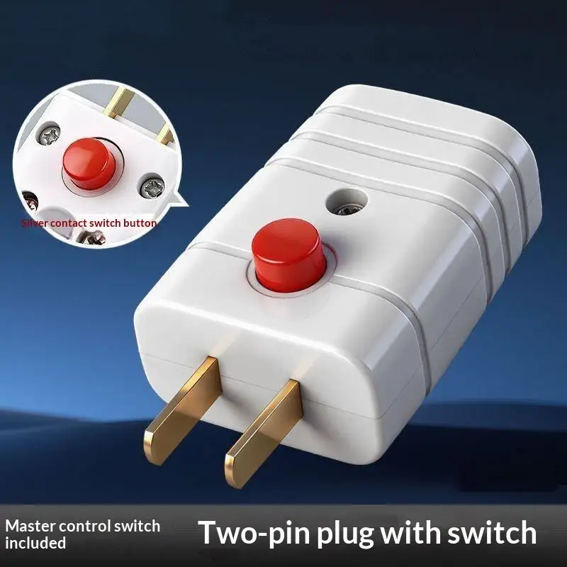 Heavy Duty Two Prong Power Plug Silver Contact On Off Switch Fireproof Shell For Home And Office Electric Use