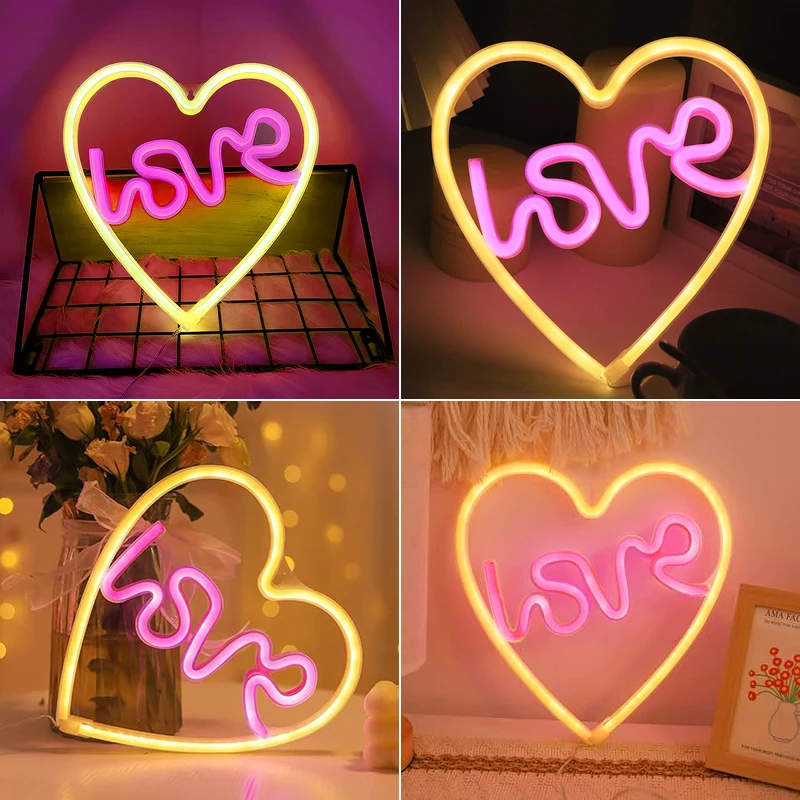 LOVE Neon Signs LED Lights, nastrojowy kinkiet, oświetlenie zasilane przez USB lub baterie na urodziny, imprezę, spowiedź, wystrój kochanka