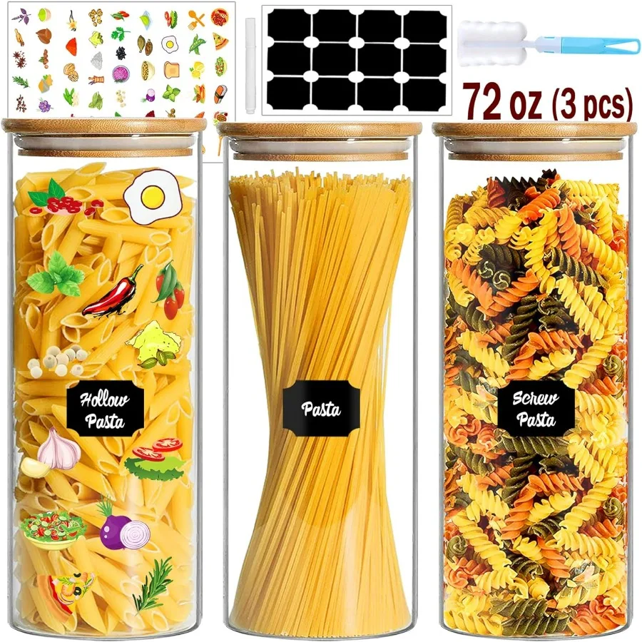 

Glass Jars with Bamboo Lids 72oz 3Pcs Kitchen Glass Containers with Bamboo Lids Airtight Glass Pantry Storage Containers with L