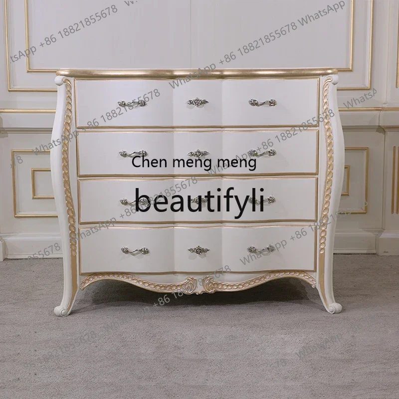 European solid wood, bedroom chest, living room carving, light luxury storage chest retro counter6220