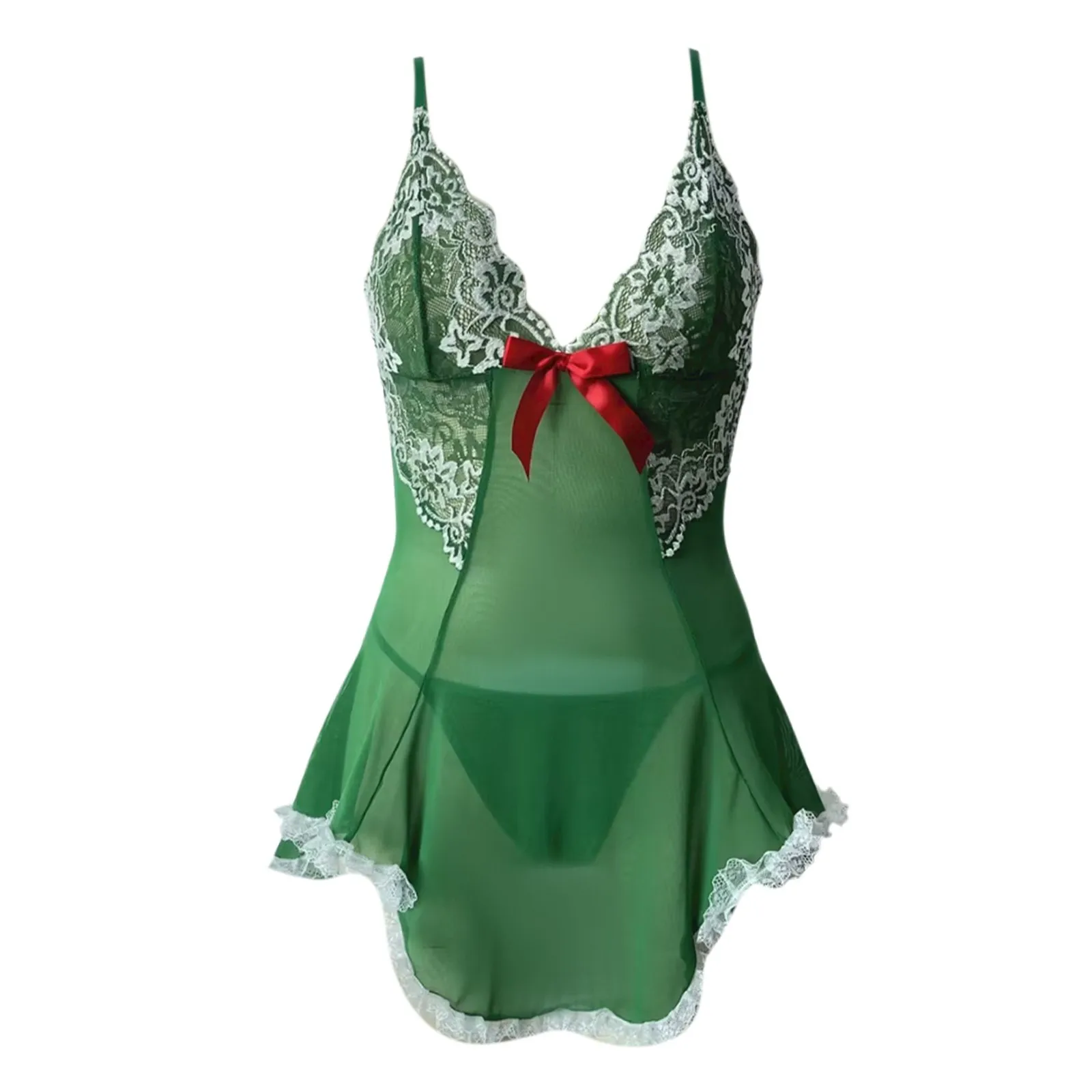

Christmas Deep V Neck Slip Dress Fun Pure Wind Dress Two Piece Set Women Lingerie Porno Costumes