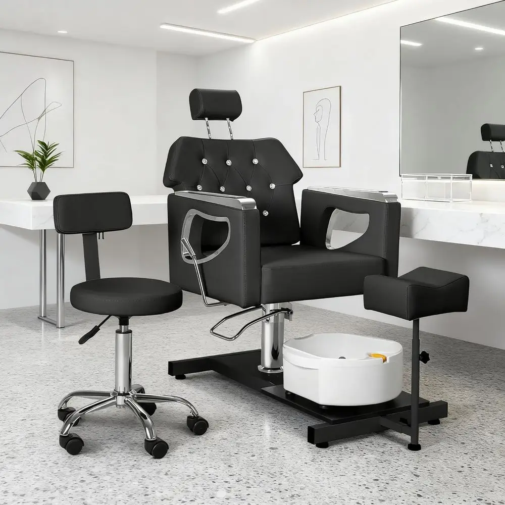 Fotel do pedicure bez instalacji hydraulicznej, obrót 360 stopni °   Obrotowe hydrauliczne krzesło do pedicure z funkcją relaksu, spa do stóp i regulowanym podnóżkiem, dla stylistki paznokci, S