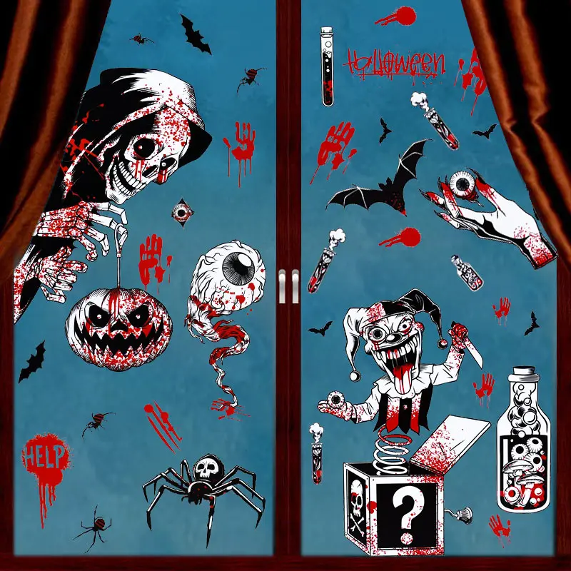Счастливый Хэллоуин, статические наклейки на окно, ужас, череп, демон, Джокер, наклейка, электростатические наклейки на стены, декор для Хэллоуина, поставка