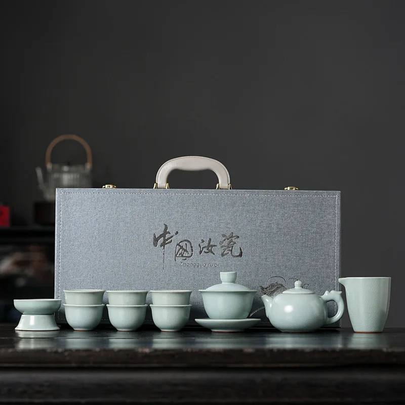 Ru Kiln Tea Set, a complete set of kung fu ceramics, high-end gift box light luxury business gift, corporate annual meeting gift