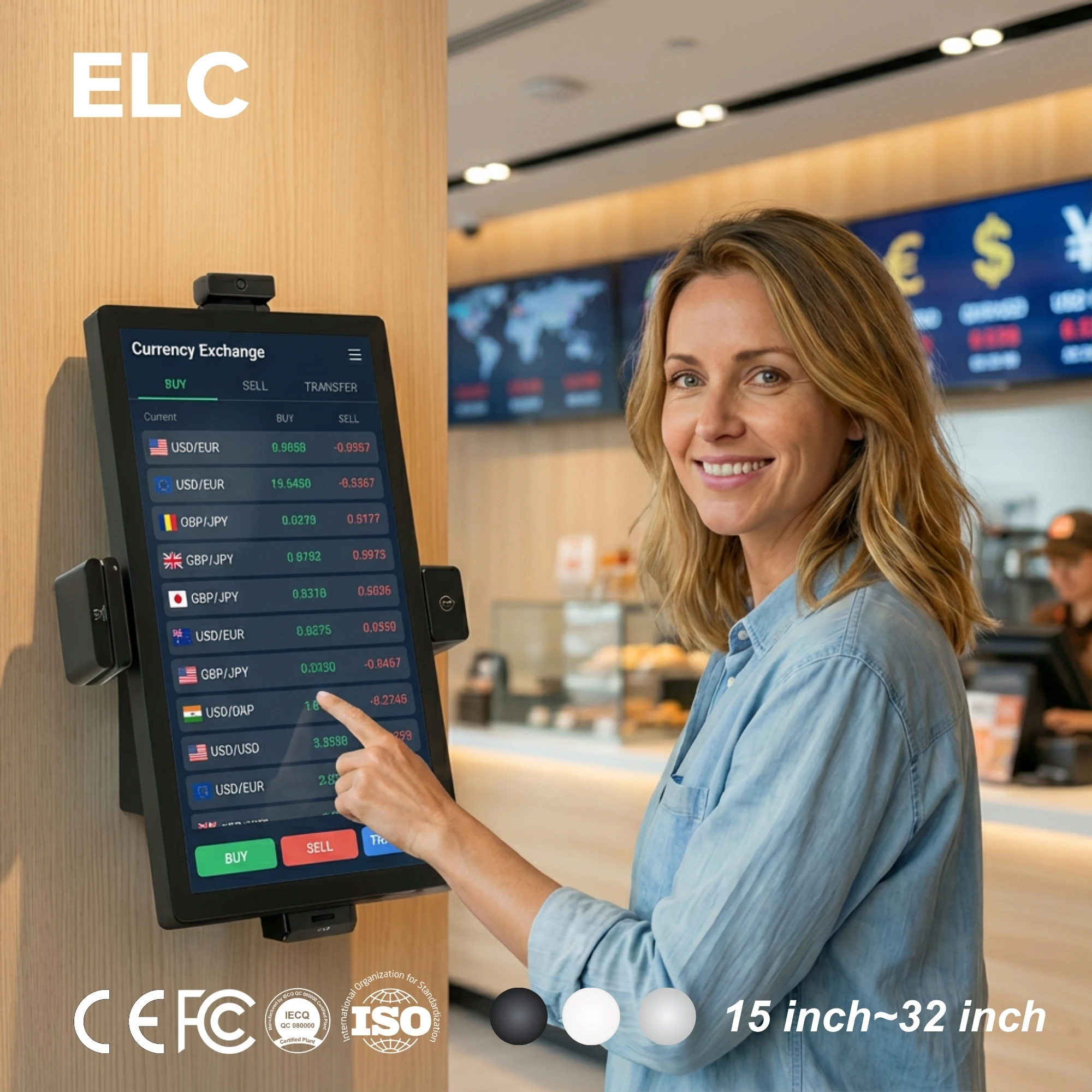 Wall Mounted Payment Kiosks Currency Exchange Toughened Glass Panel Secure 27 Inch