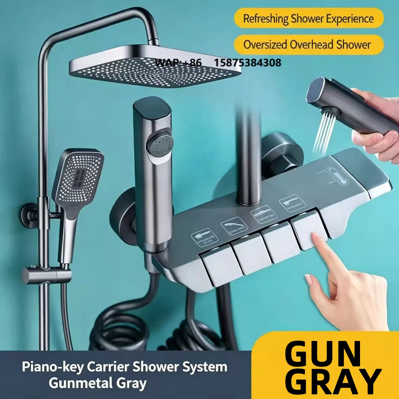 Pressure Boosting Shower Gray Thermostatic Bath Shower Head Spray Shower Set with Faucet for Bathroom and Sanitary Ware