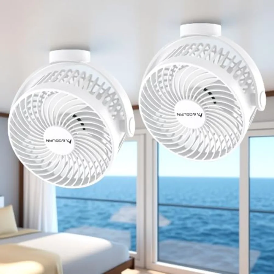 

2-Pack Magnetic Cruise Ship Approved Fan, 12000mAh Battery Operated Travel Fan with 5 Speeds, LED Lantern, Timer, Magnetically