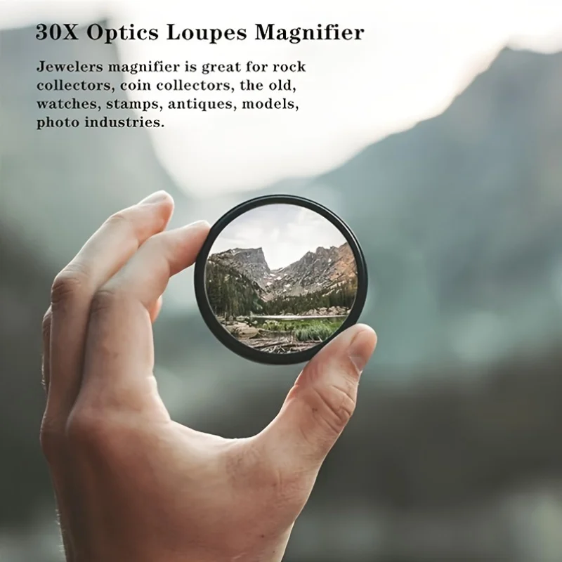 30X Magnifying Glass, Handheld Optical Jewelry Magnifier, Metal Hand Lens, Clear High Power, Office Desk Accessory