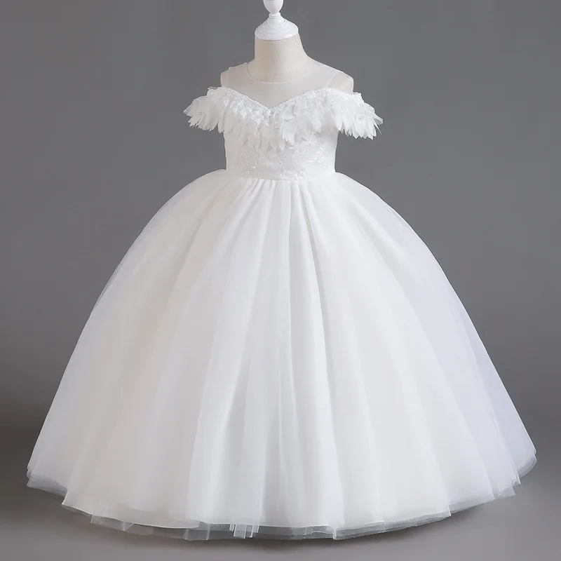 Cross-Border Girls' off-the-Shoulder Long Dress Dress European and American Children's Princess Dress Tulle Tutu Catwalk Costume