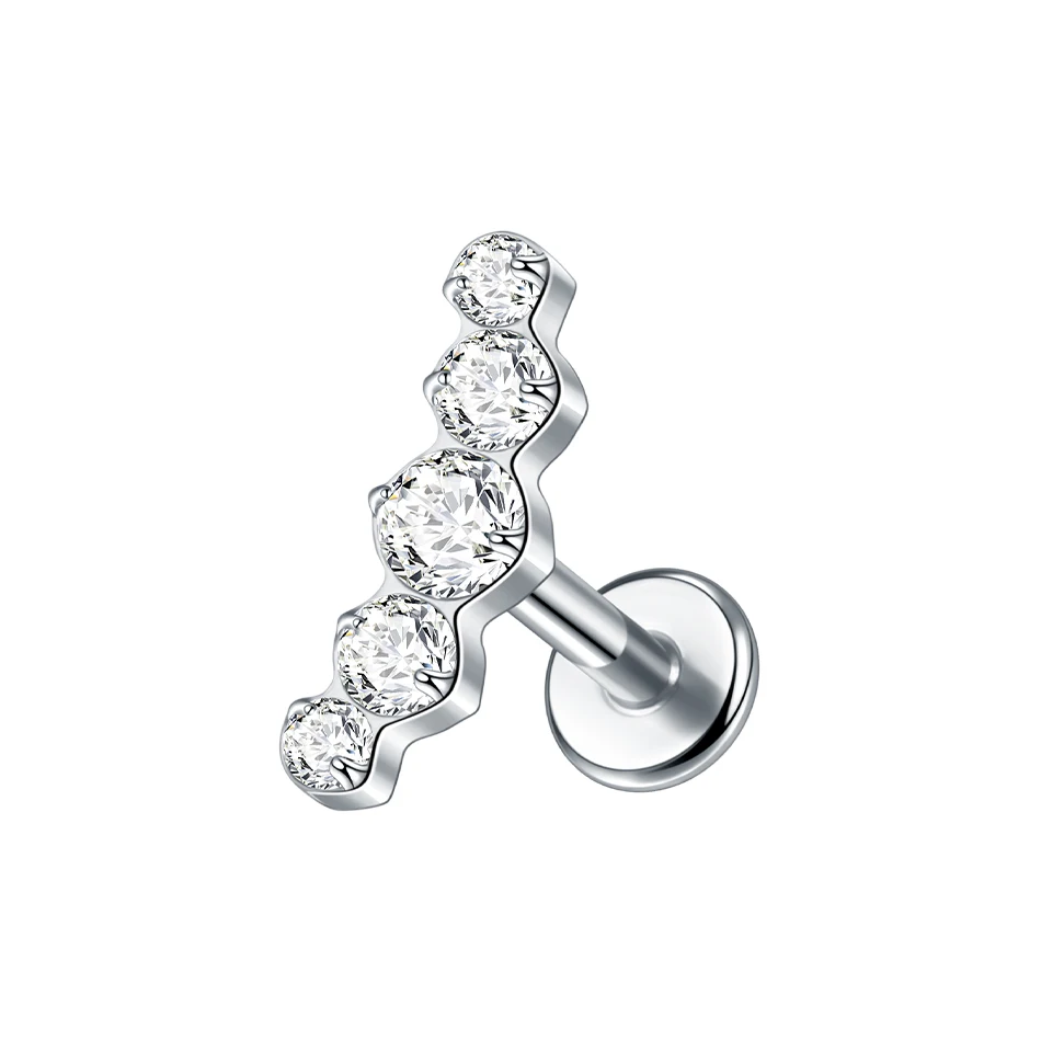 1PC Titanium Oorkraakbeen Piercings Platte Achterkant Stud Oorbel Interne Draad Vlinder Kruis CZ Helix Tragus Piercing Sieraden 16G