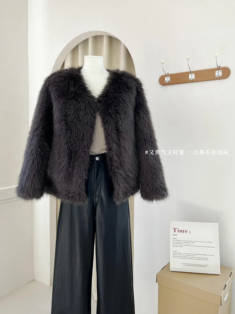 2023 Autumn Fashion Faux Fur Coat Women Korea Fashion Warm Coats Loose Short Outercoat Lady Party Elegant Outfits