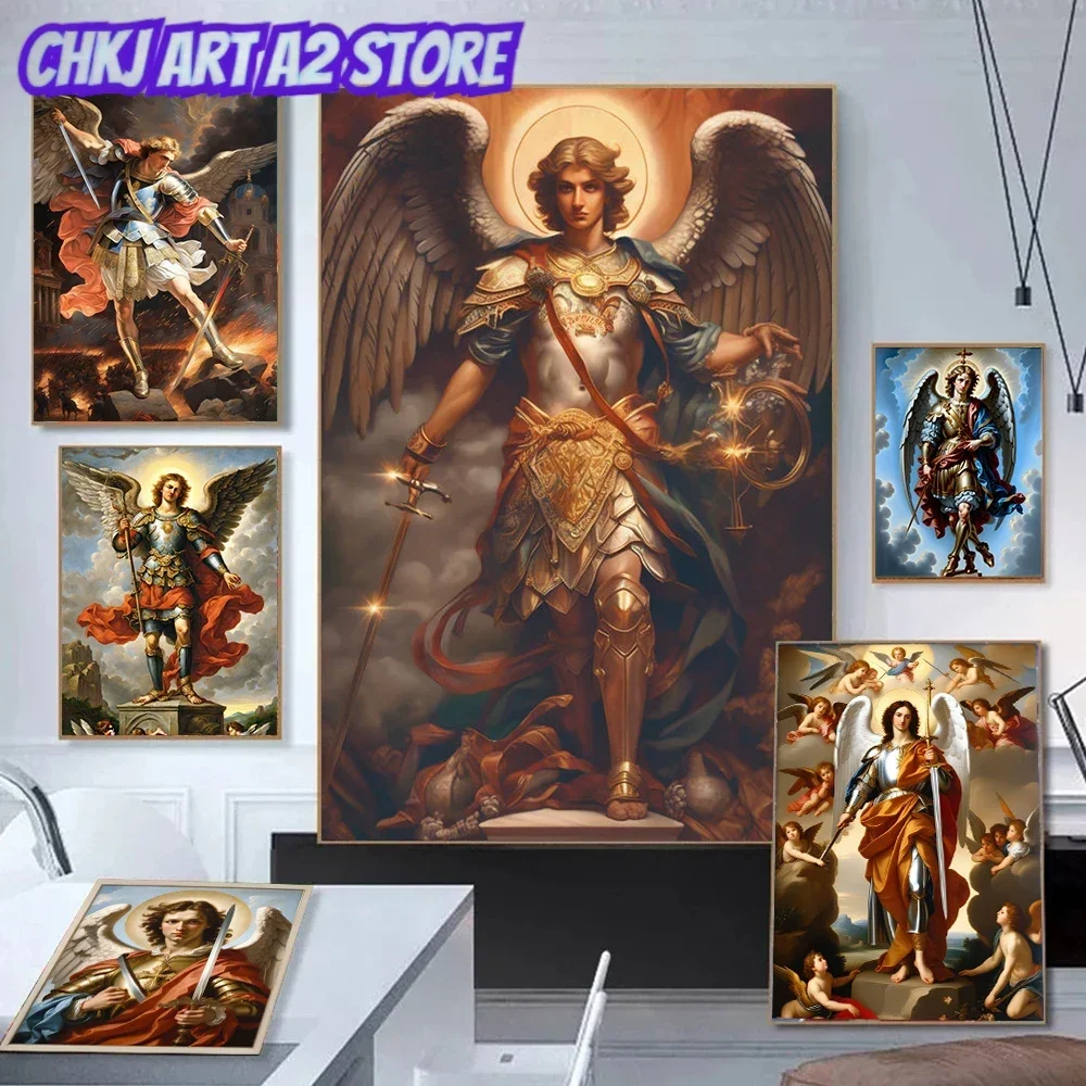Renaissance Angels Poster Prints For Gallery Living Room Home Decor Archangel Michael With A Sword Canvas Painting Wall Art