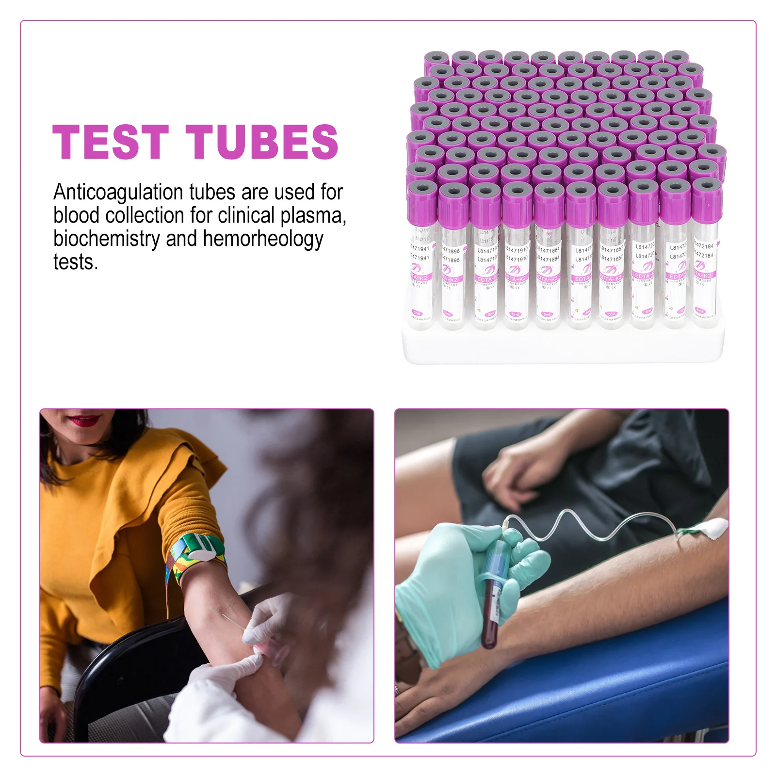 

100pcs Anticoagulant Tubes Disposable Blood Laboratory Glass Test Tubes with Lids Safe Environment Samples