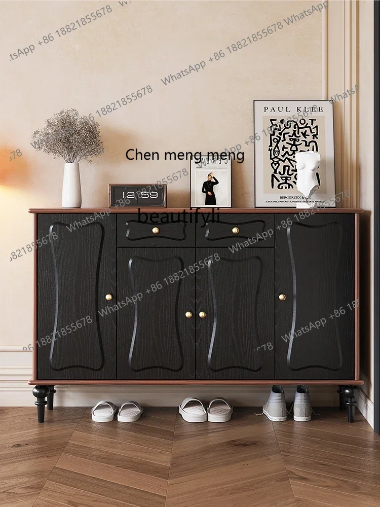 P178 خزانة خذاء سوداء المنزل الحديثة الحد الأدنى للغاية ضيق النمط الفرنسي خزانة ضوء مدخل فاخر مدخل شرفة تابوت