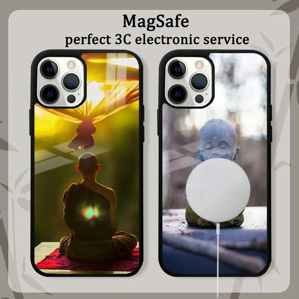 Cute Buddha Monk Zen Buddhism  Phone Case For iPhone16 15 14 13 12 11 Pro Max Plus Mini Mirror Magnetic Cover