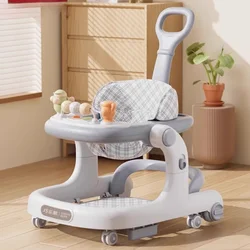 Adjustable Baby Walker with 6 Height Settings Anti-Tip Activity Center for 6-18 Month Olds Learning Walking Trainer Music Lights