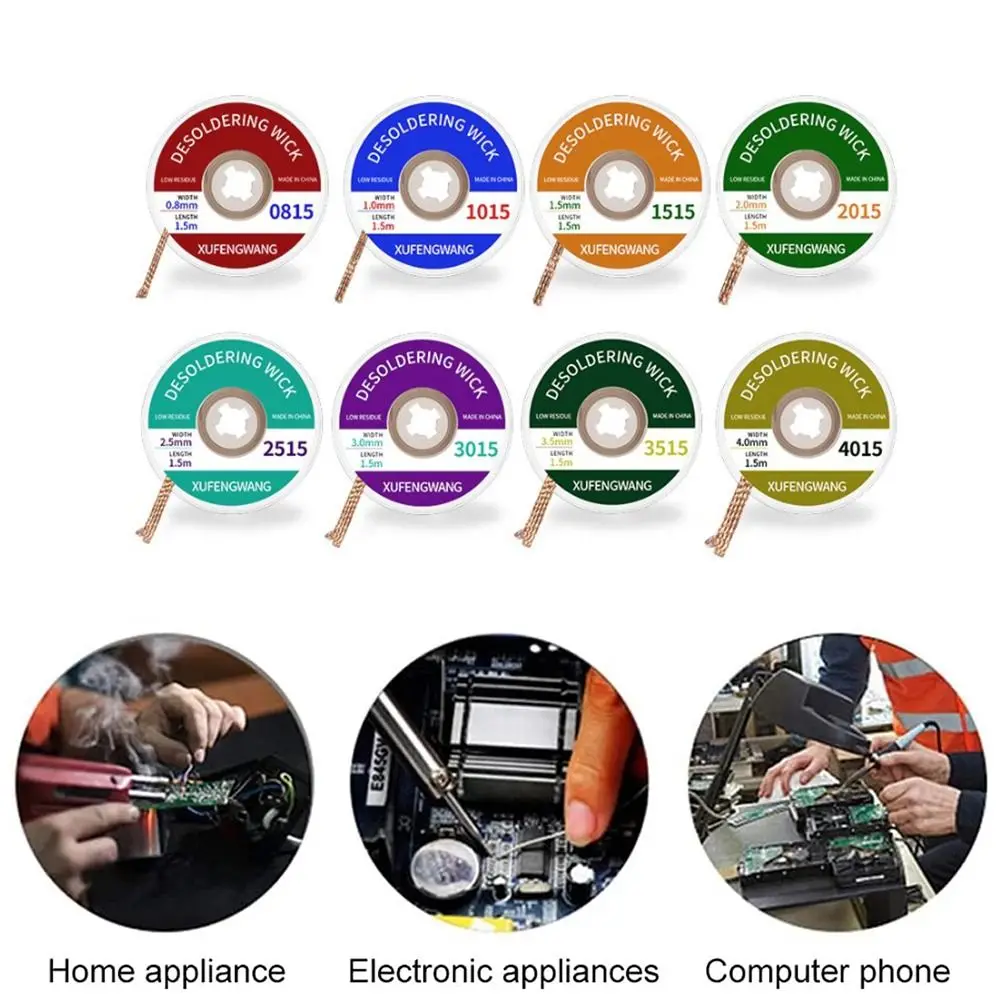 0.8mm-4.0mm 1.5M Desoldering Braid Solder Remover Wick Wire Welding Tin Sucker Cable Lead Cord Flux Repair Tool