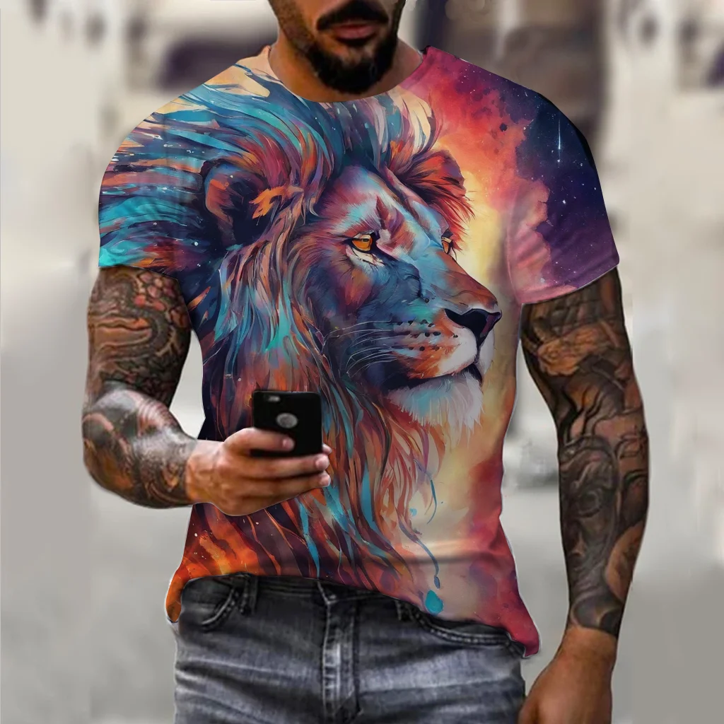

Men's Lion Graphic T-Shirt 3D Printed T-Shirt Tops Short Sleeves Summer Street Fashion Clothing Casual Round Neck T-Shirt