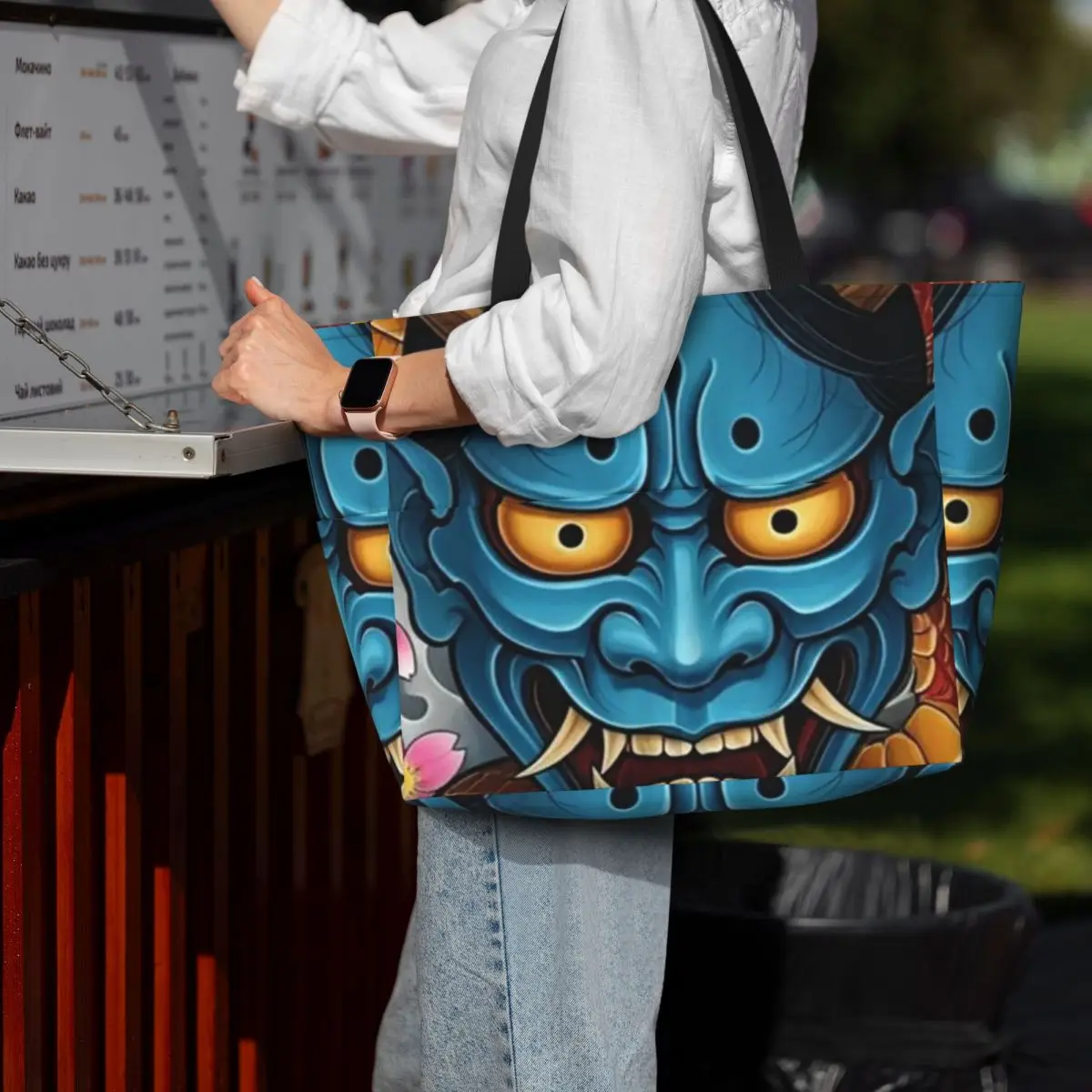 

Oni Demon Gaiter Japanese Samurai Ronin Face Beach Tote Bag Sport Gym Yoga Duffle Large Tote Bag Women Travel Bag Fitness bag
