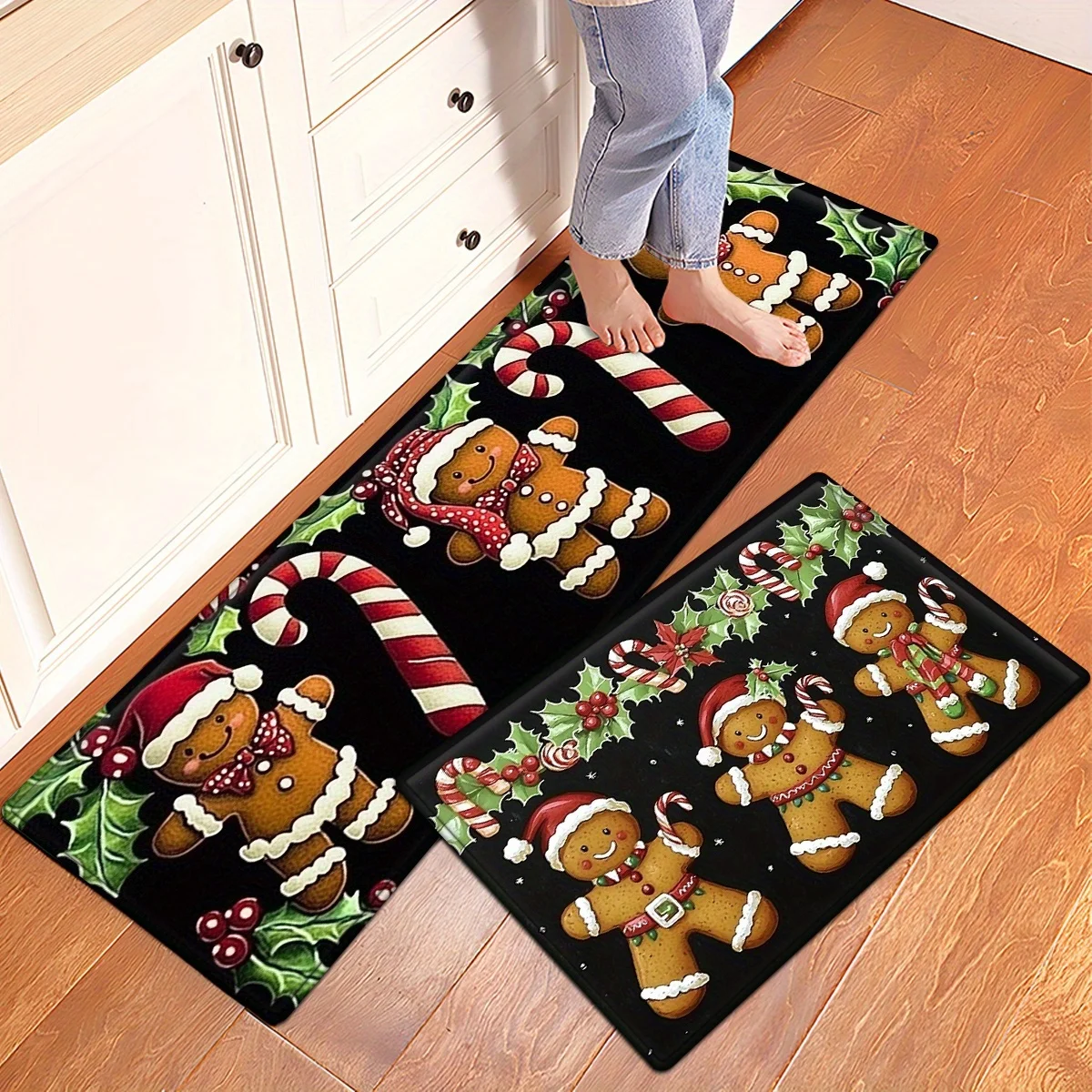 Christmas Ginger Man Runner Rug Kitchen Mat 1/2/3pcs Set for Hallway Laundry Bedroom Living Room Decor Non Slip Floor Carpet