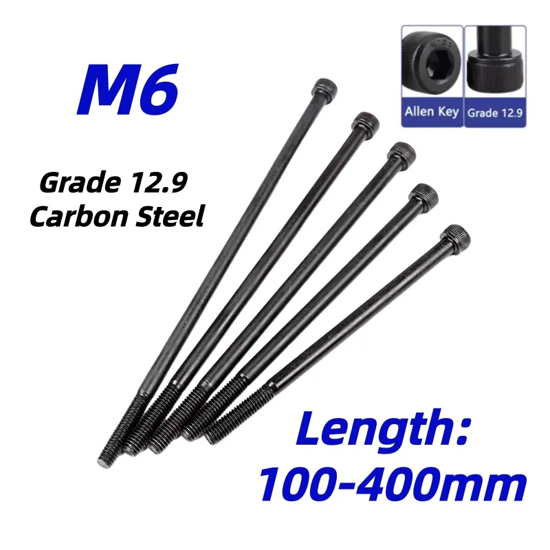 12.9 Grade M6 Black Hexagon Hex Socket Head Cap Allen Bolt Half Thread Carbon Steel Ultra Long Screw 100 105 110 115 To 400mm