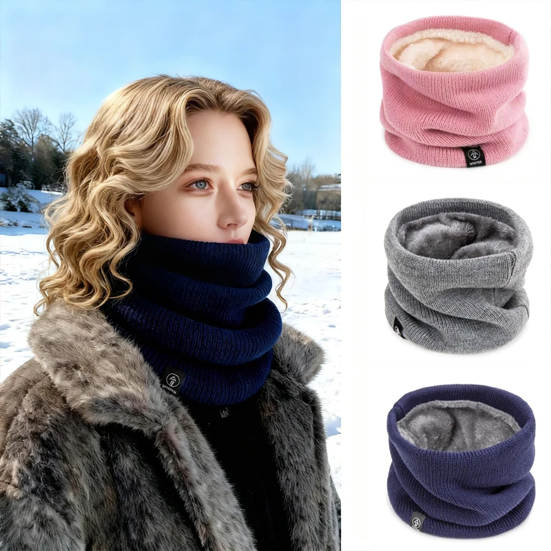 

Модный зимний вязаный шарф, теплый кашемировый шарф, как унисекс, утеплитель для шеи для женщин и мужчин, шарфы с полной маской, кольцо