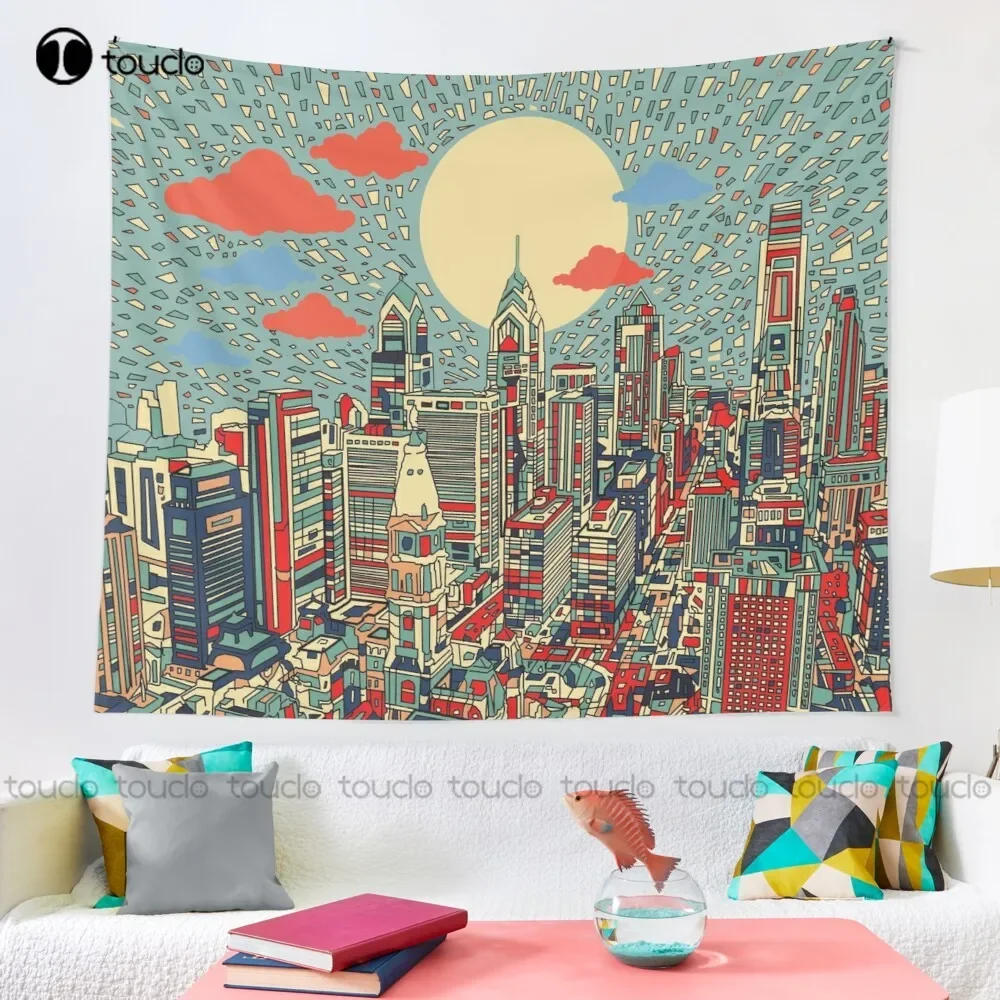 Philadelphia Panorama Skyline Skyline City Philly Tapestry Japanese Tapestry Blanket Tapestry Bedroom Bedspread Decoration