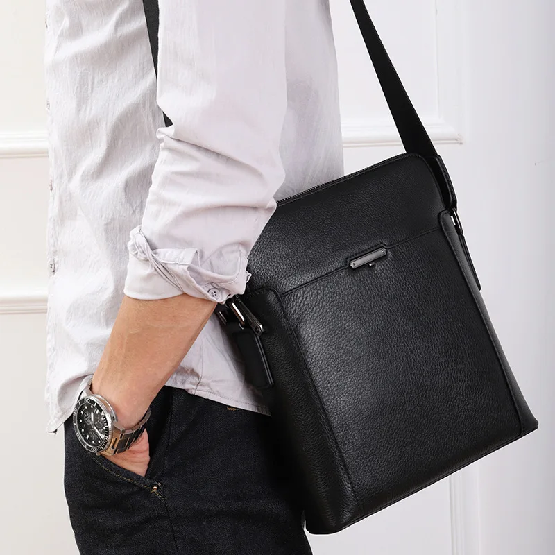 Me's Crossbody سعة كبيرة الأعمال Commutig بسيط رسول حقيبة الرجال طبقة علوية من الجلد جلد البقر موضة حقيبة الظهر Sigle الكتف #2