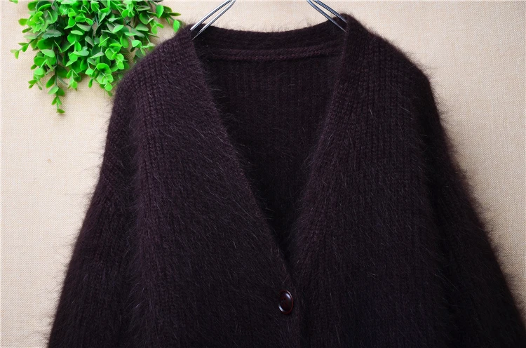 Ladies Women Fall Winter Clothing Fashion Thick Mink Cashmere Knitted Long Sleeves V-Neck Loose Cardigans Angora Sweater Jacket